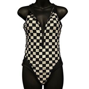 Midnight Hour Checkered Fishnet One Piece Swim Suit Women’s Small